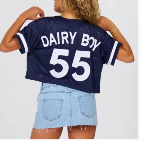 NEW - DAIRY BOY HOMECOMING CROPPED NAVY JERSEY - SMALL - Picture 2 of 9
